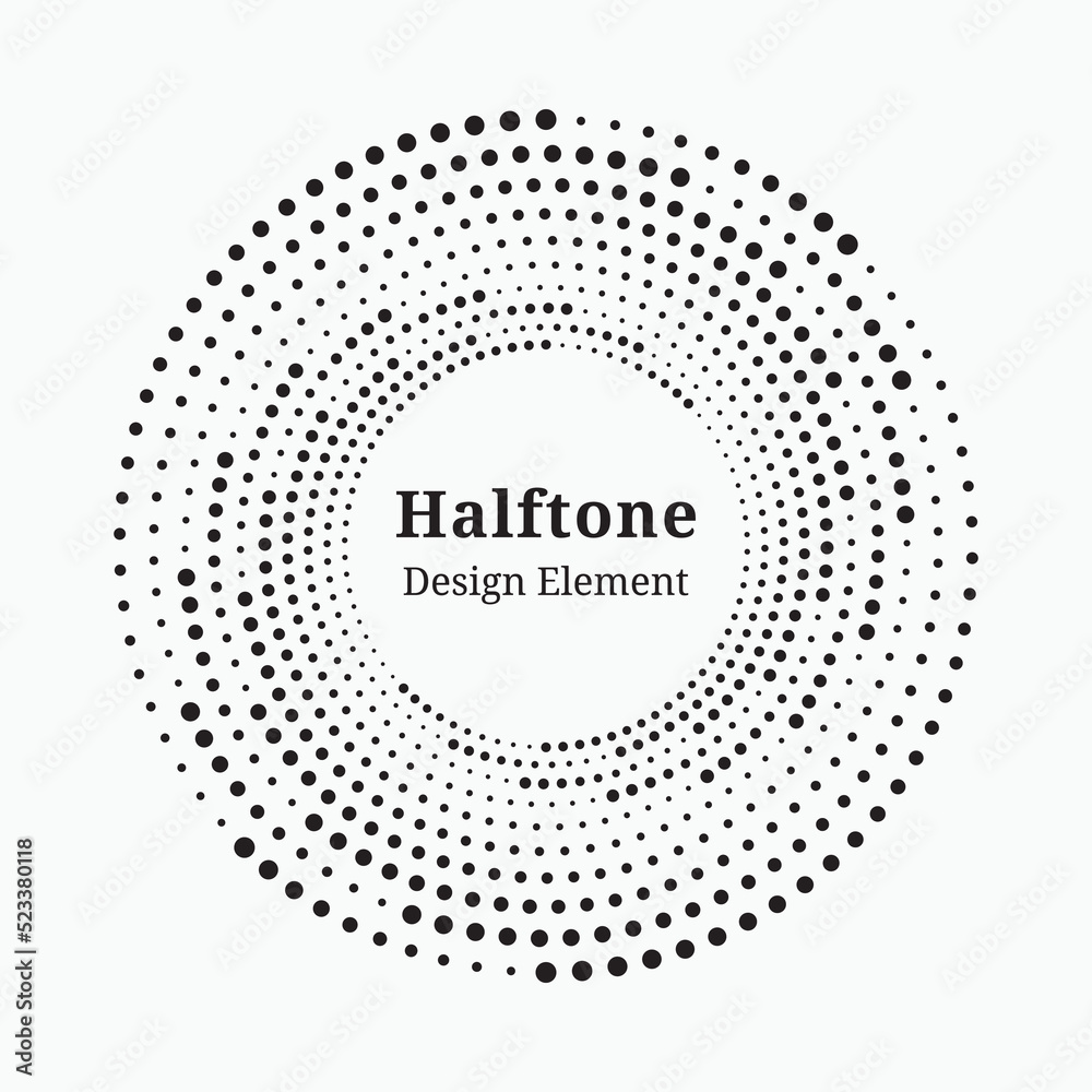Halftone circular frame logo. Circle dots isolated on the white background. Fabric design element. Halftone circle dots texture. Vector design element for various purposes. Halftone circular frame logo. Circle dots isolated on the white background. Fabric design element. Halftone circle dots texture. Vector design element for various purposes.