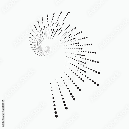 Circle halftone spiral background. dots abstract concentric circle. spiral, swirl, twirl element. Circular and radial dots helix. Segmented circle with rotation.