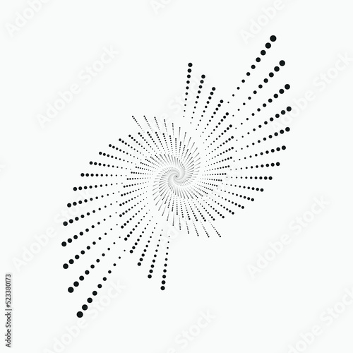 Circle halftone spiral background. dots abstract concentric circle. spiral, swirl, twirl element. Circular and radial dots helix. Segmented circle with rotation.