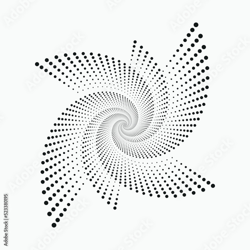 Circle halftone spiral background. dots abstract concentric circle. spiral, swirl, twirl element. Circular and radial dots helix. Segmented circle with rotation.
