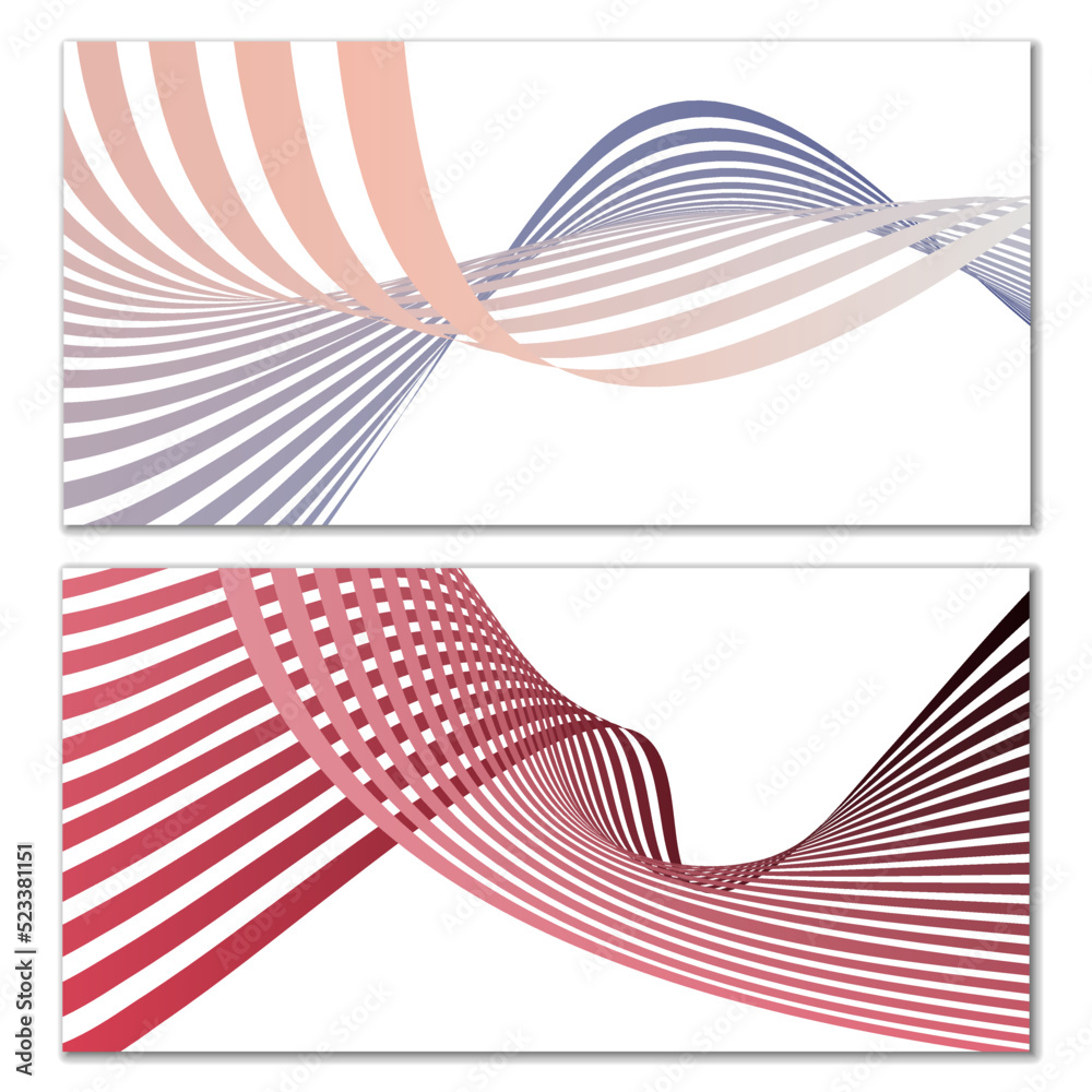 Wavy lines or ribbons on a white background. Installed. Multicolored striped gradient. Creative unusual background with abstract gradient wave lines for creating trendy banner, poster. Vector eps