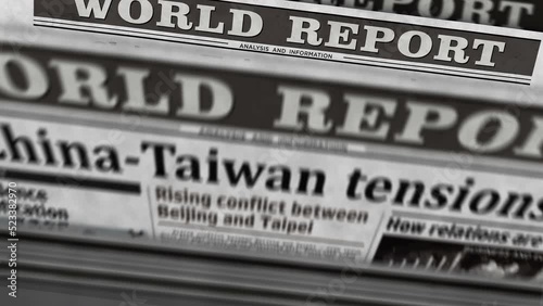 Wallpaper Mural China and Taiwan tensions, conflict and crisis daily newspaper report printing. Abstract concept retro 3d rendering seamless looped. Torontodigital.ca