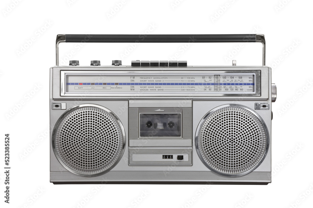 Vintage boombox portable stereo isolated with transparent background. - obrazy, fototapety, plakaty 