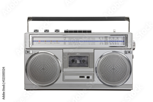 Vintage boombox portable stereo isolated with transparent background.