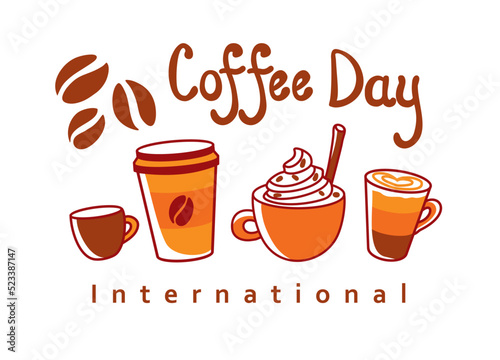 Different types coffee. Coffee beans. Banner. International coffee day.  