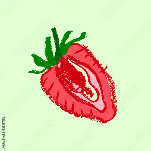 Vector Strawberry icon isolated. Color hand drawn strawberries sketch. Stencil style drawing of red berry illustration for baby food logo, juice label design, strawberry icon, berries packaging.