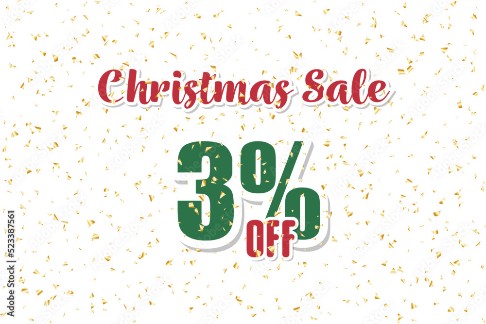 Naklejka premium Inscription christmas sale 3 off on a white background with confetti. Price labele sale promotion market. business deal