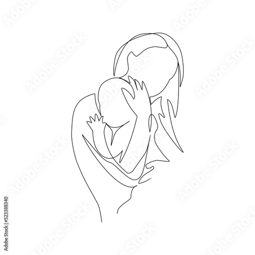 Vector illustration of mother and son drawn in line art style