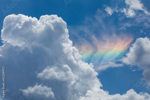 Photography Sundog with white fluffy clouds.