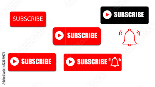 Subscribe buttons. Video channel interacting UI element with different design template, subscription logo design. Vector illustration online education subscriber and social media icon subscribing
