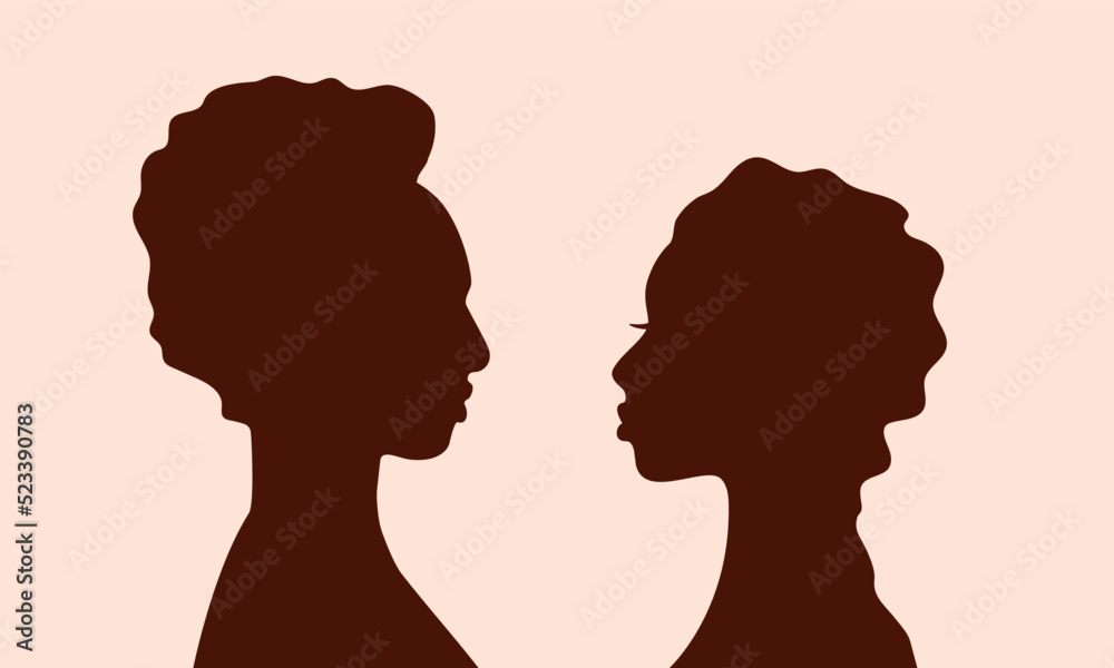 Young African couple in love. Man and woman silhouette. People looking at each other. Romantic Date, bonding to each other. Vector illustration