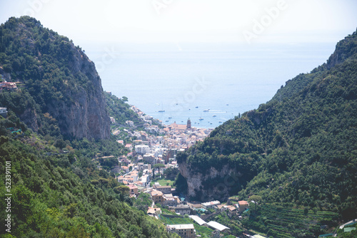 Coastal European Town in Valley between Mountains
