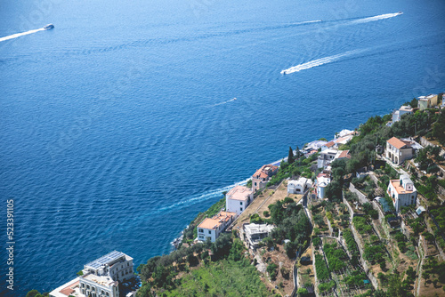 Coastal European Hillside with Houses and Vineyards
