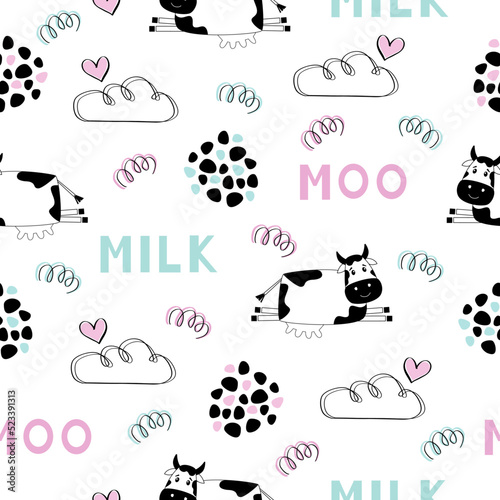 Seamless pattern with funny cows