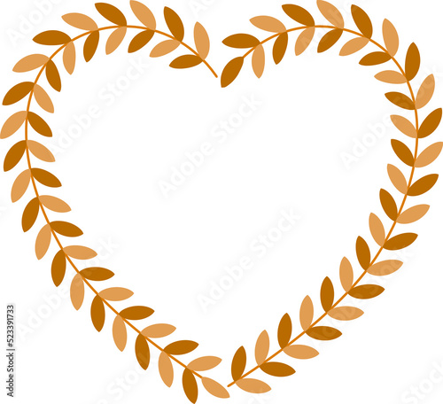 Heart shaped floral frame or border in fall or autumn concept for invitations, celebrations and social media posts. Shades of brown.