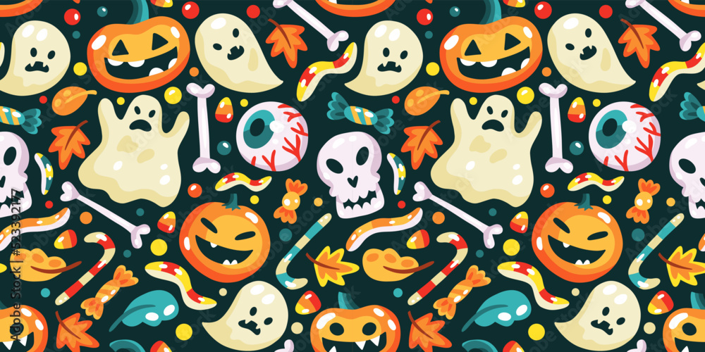 Seamless pattern with halloween sweets and elements Seamless pattern with halloween sweets and elements