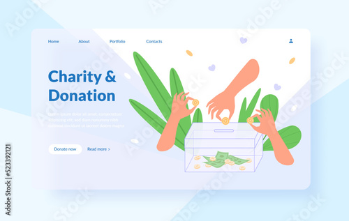 Fundraiser layout websites. Online fundraising creative medical banner template, mobile donations volunteers charity contributor social help digital endowment, vector illustration