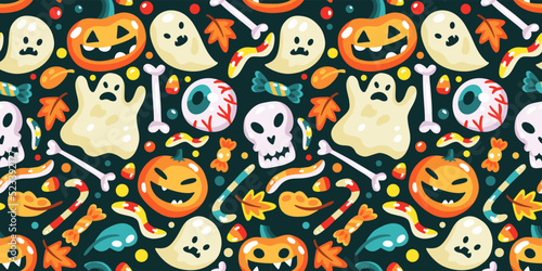 Seamless pattern with halloween sweets and elements