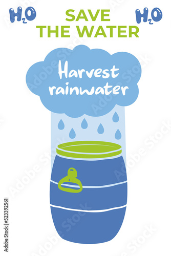Save the water design vector illustration concept. Money economy, water use reduce template. Harvest rainwater
