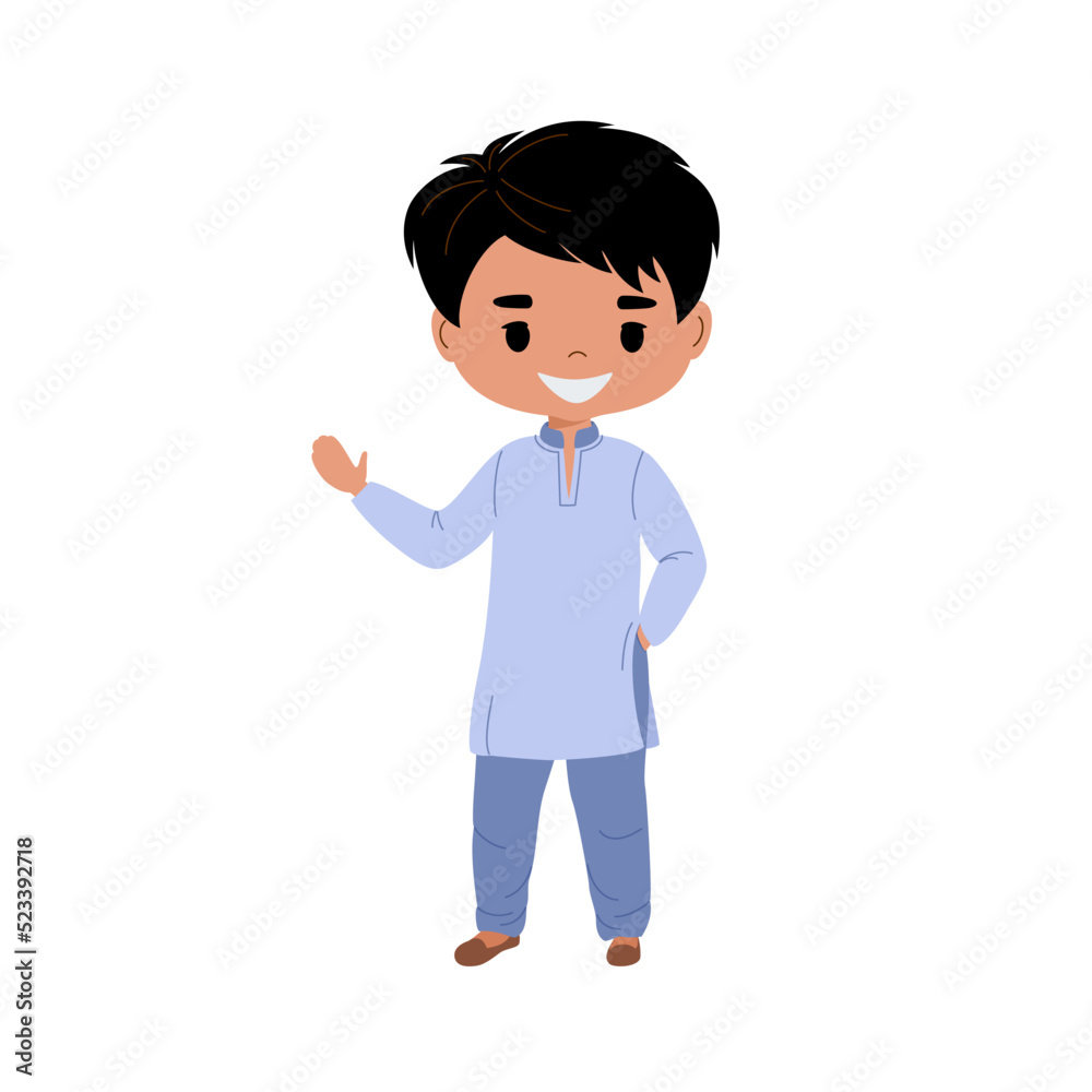Indian boy in national dress. Flat vector illustration in modern style.