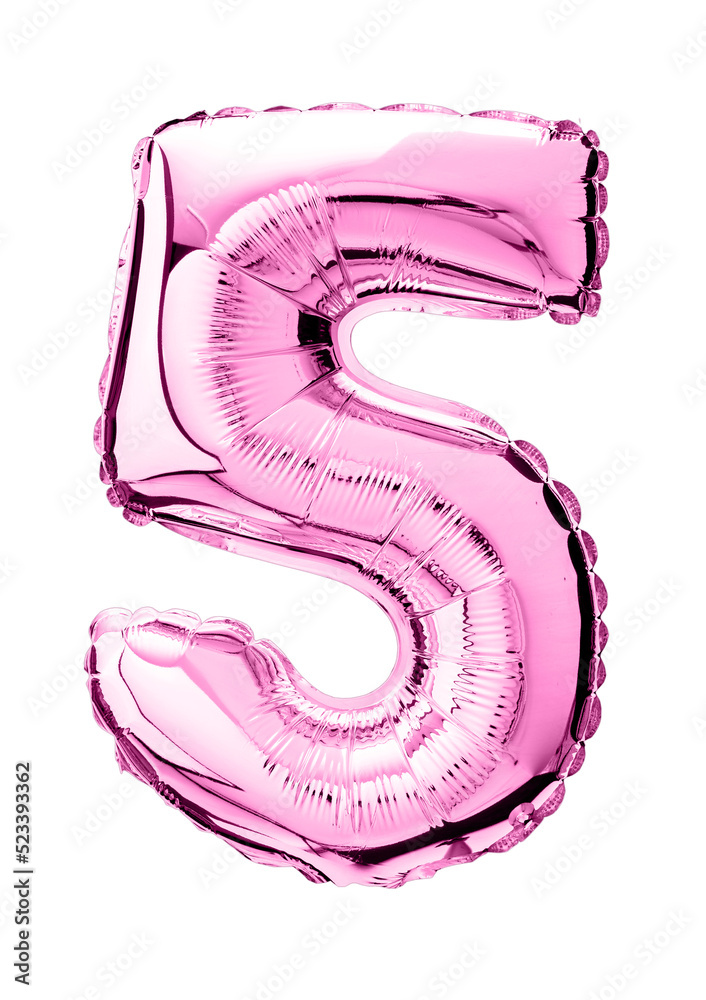 Number five in pink Mylar balloon isolated on transparent Number five in pink Mylar balloon isolated on transparent
