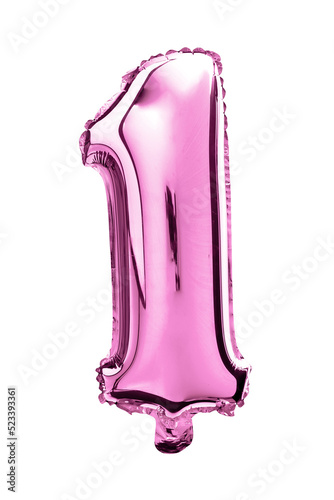 Number one in pink Mylar balloon isolated on transparent