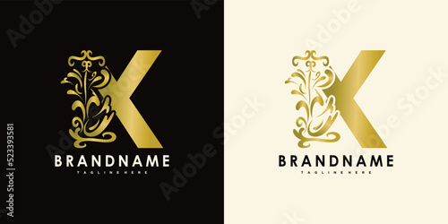 letter x with creative icon flowers gold