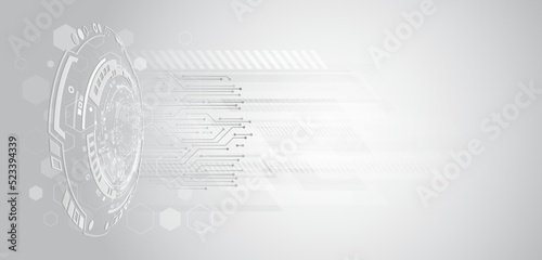 Gray and white futuristic background. Vector illustration template. Abstract innovation background from technological elements. Advanced communication technologies.