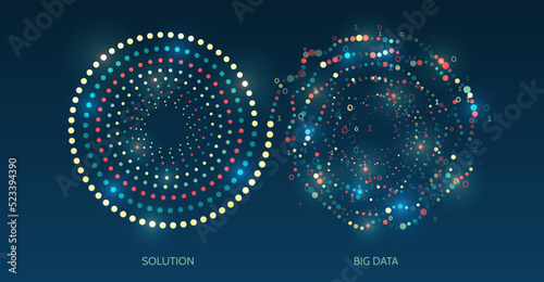 Structuring the flow of information. Data analytics concept. Futuristic file organized. Sorting a large amount of data on a dark background.