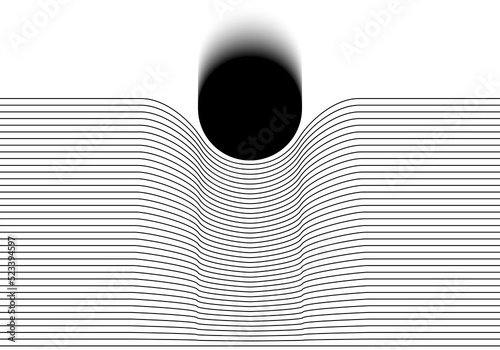 Abstract art line design. Mass gravity concept. Down move circle with line. Trendy creative geometric composition background. Singularity of blackhole, wormhole caused by gravity of massive black hole