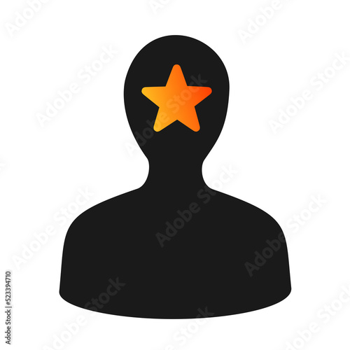 Man and person is labelled by star - metaphor of favourite and popular profile and character. Vector illustration isolated on white.