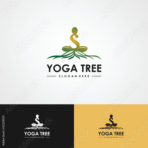 Yoga Logo desain abstrak vektor template gaya Linear. Kesehatan Spa Meditasi Harmony Logotype konsep Manusia dalam ikon pose teratai.Mobile photo