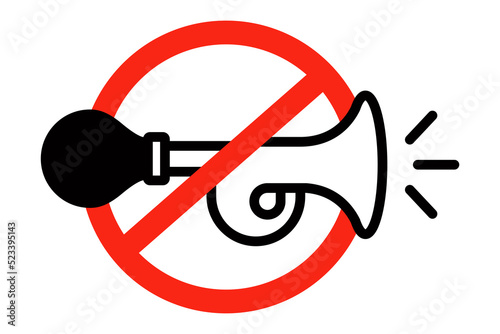 forbidden sign horn makes a loud sound. no noise sign. flat vector illustration