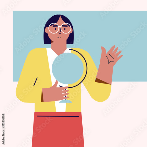 Teacher holding a globe. School. Vector illustration in cartoon style photo