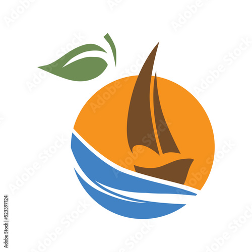 orange fruit and yacht icon vector illustration