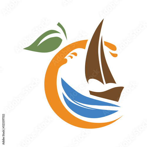 orange fruit and yacht icon vector illustration