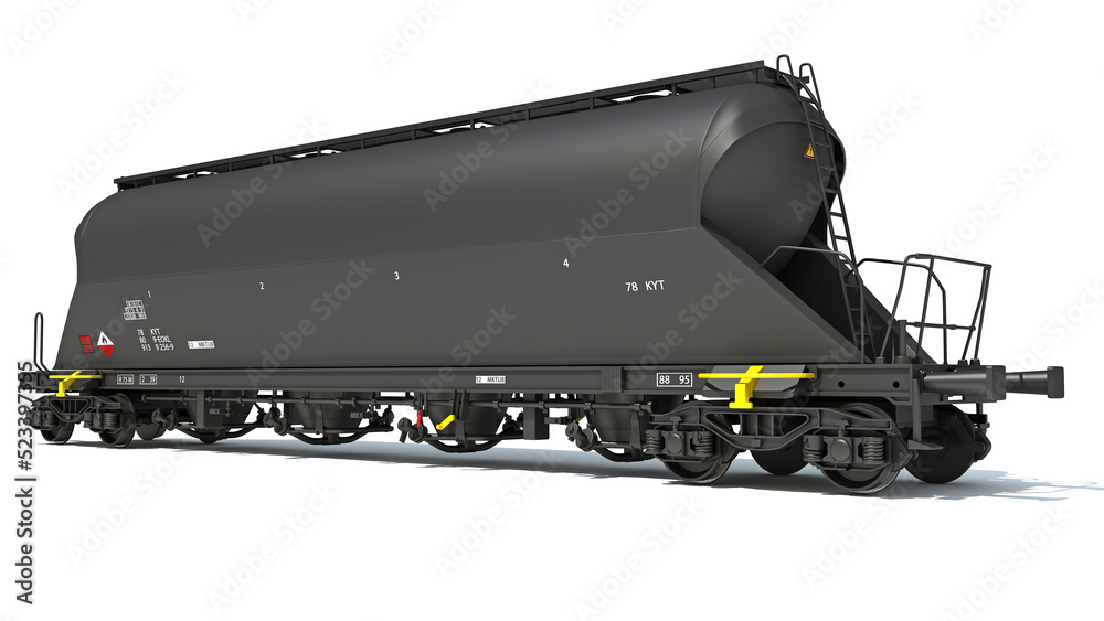 Railroad Tank Train Car 3D rendering on white background