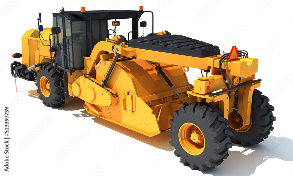Road Reclaimer heavy construction machinery 3D rendering on white background Road Reclaimer heavy construction machinery 3D rendering on white background