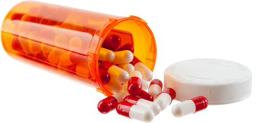 Spilled Medicine Capsules Out Of Plastic Bottle