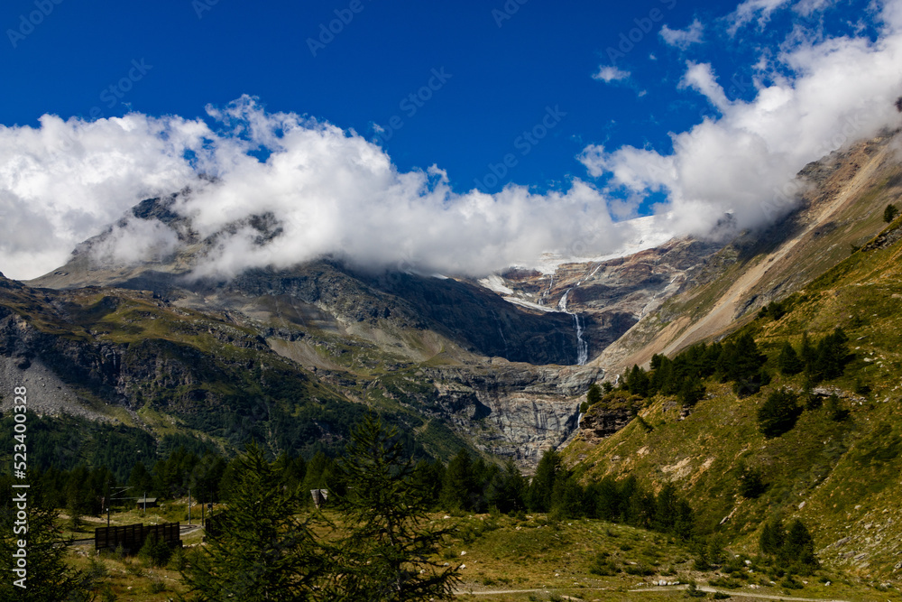 The Valnontey and the glacial amphitheater placed at the top of the valley with some of the most famous peaks of the Gran Paradiso Park