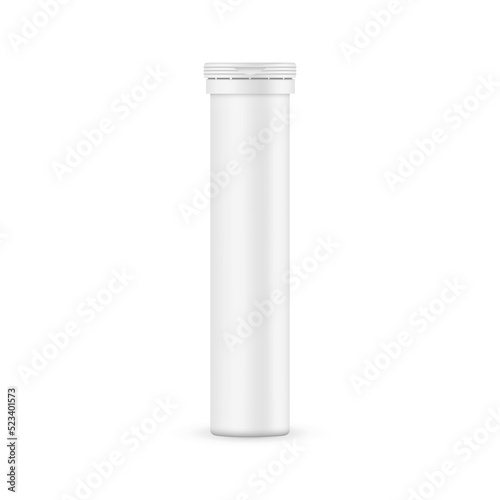Plastic Tube for Effervescent Tablets, Isolated on White Background. Vector Illustration