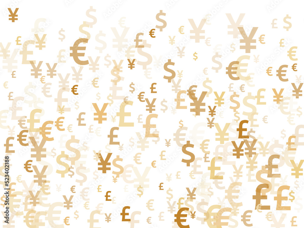 Euro dollar pound yen gold signs flying money vector background. Investment backdrop. Currency Euro dollar pound yen gold signs flying money vector background. Investment backdrop. Currency