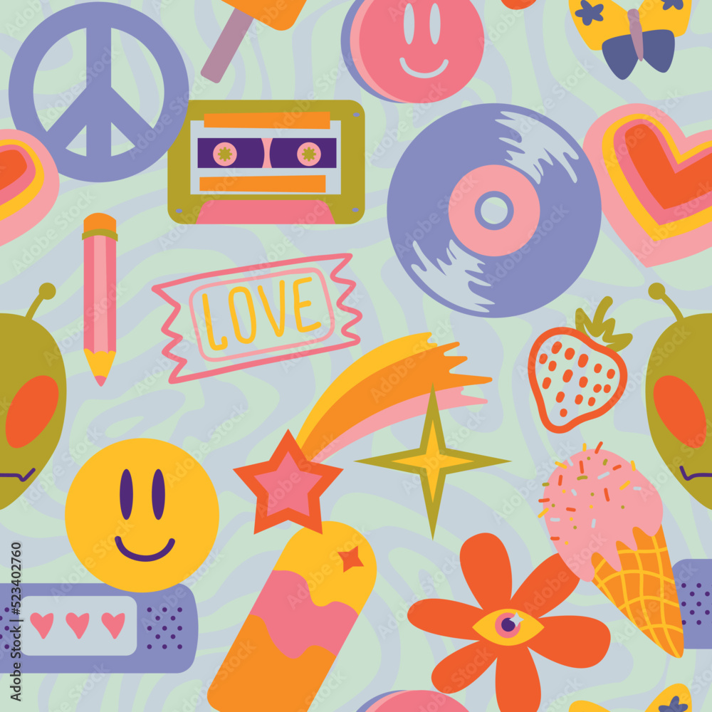 Vector teenage seamless 70s retro pattern hippie Vector teenage seamless 70s retro pattern hippie