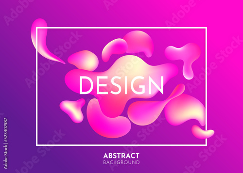 Liquid flow purple, pink 3D neon lava lamp vector geometric background frame for banner, card, UI design or wallpaper. Gradient mesh bubble in the shape of a wave drop. Fluid colorful abstract shapes.