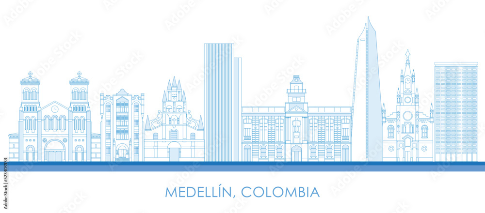Outline Skyline panorama of city of Medellin, Colombia - vector illustration
