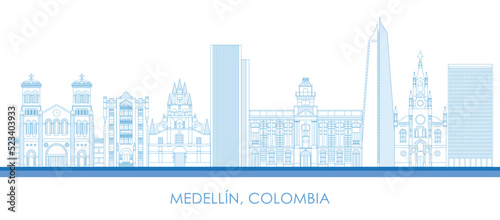 Outline Skyline panorama of city of Medellin, Colombia - vector illustration
