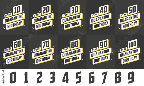 Quarantine Happy Birthday celebration vector design bundle. Set of 10th, 20th, 30th, 40th, 50th, 60th, 70, 80, 90th, 100th Birthday in Quarantine