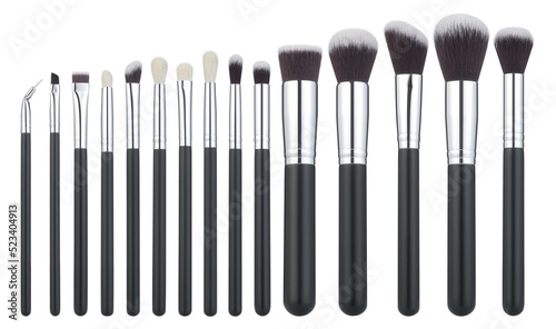 Makeup brush set mockup isolated on white background