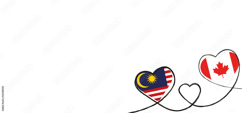Drei verbundene Herzen mit der Flagge von Kanada und Malaysia 