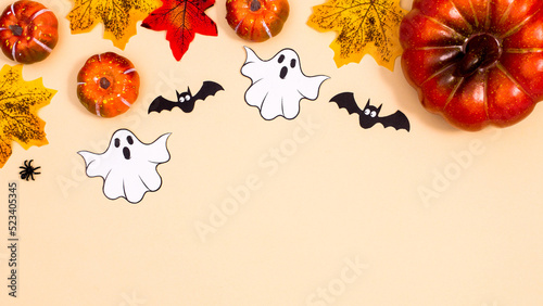 Autumn and Halloween copy space background. Flat lay